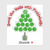 Pickleball Christmas Tree Deck the Halls Red Green Sticker (Vel)
