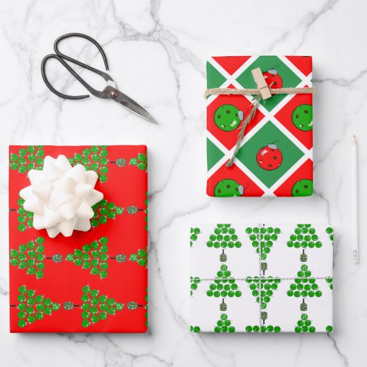 Pickleball Christmas Trees and Red Green Ornaments Inpakpapier Vel (Voorkant)