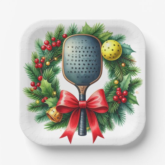 Pickleball Christmas Wreath  Papieren Bordje (Voorkant)