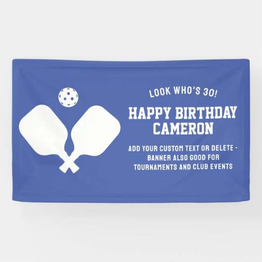 Pickleball Club Party Paddles Blauw Wit Custom Spandoek (Horizontaal)