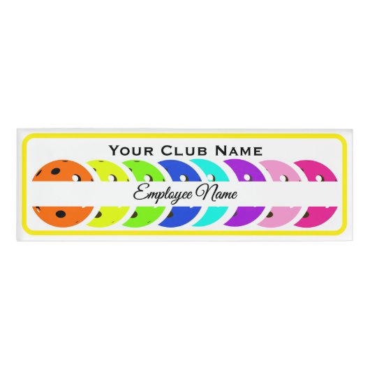 Pickleball Club Personalized Employee Rainbow Ball Naambadge (Voorkant)