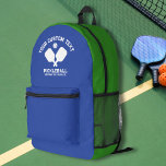 Pickleball Club Team Naam Alle kleuren gepersonali Bedrukte Rugzak<br><div class="desc">Super leuke, sportieve rugzak met gekruiste pickleball paddles en 3 regels aangepaste tekst. Voeg gemakkelijk jouw naam, clubnaam, stadsnaam, coachennaam, enz. toe. Volledig aanpasbaar. U kunt ook gemakkelijk de kleuren veranderen. Klik op dit ontwerp bewerken en klik op lagen links van de productfoto (het gemakkelijkst om dit op een computer...</div>