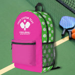 Pickleball Club Team Naam Alle kleuren gepersonali Bedrukte Rugzak<br><div class="desc">Super leuke, sportieve rugzak met gekruiste pickleball paddles en 3 regels aangepaste tekst. Voeg gemakkelijk jouw naam, clubnaam, stadsnaam, coachennaam, enz. toe. Volledig aanpasbaar. U kunt ook gemakkelijk de kleuren veranderen. Klik op dit ontwerp bewerken en klik op lagen links van de productfoto (het gemakkelijkst om dit op een computer...</div>