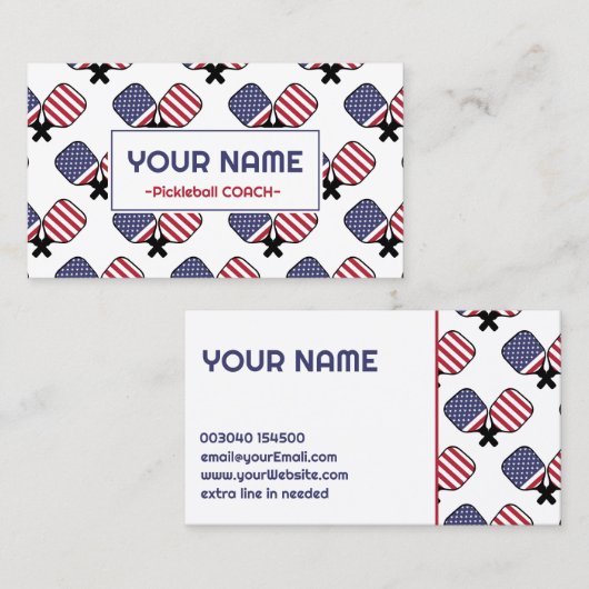 Pickleball Coach - Amerikaans patroon op wit Visitekaartje (Voorkant / Achterkant)