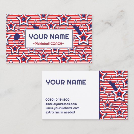 Pickleball Coach - Amerikaans patroon op wit Visitekaartje (Voorkant / Achterkant)