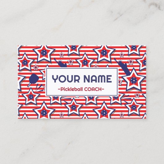 Pickleball Coach - Amerikaans patroon op wit Visitekaartje (Voorkant)