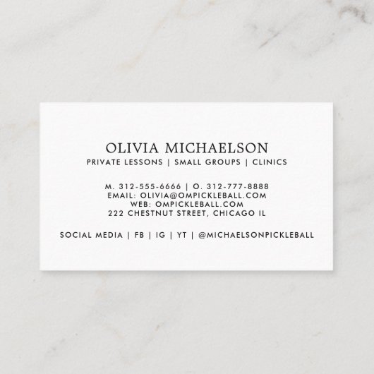 Pickleball Coach Instructor Pro Simple Modern Visitekaartje (Achterkant)