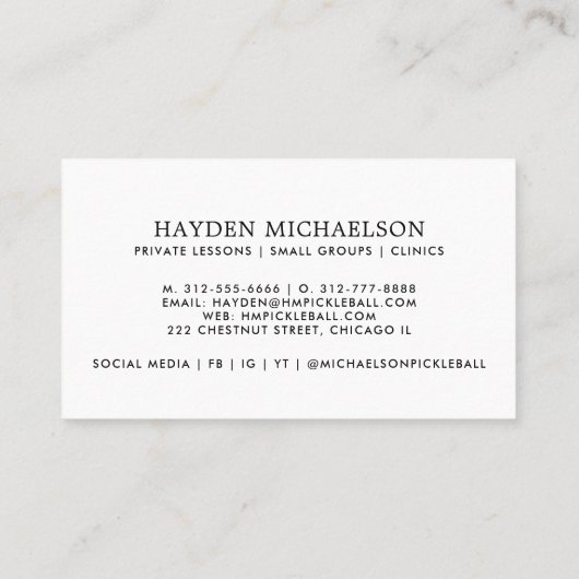 Pickleball Coach Instructor Pro Simple Modern Visitekaartje (Achterkant)