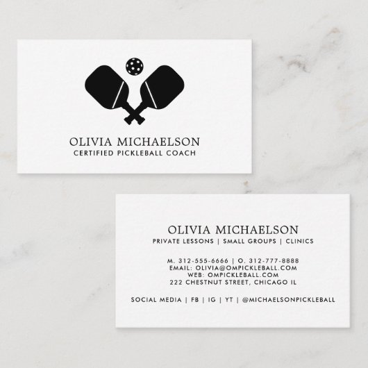 Pickleball Coach Instructor Pro Simple Modern Visitekaartje (Voorkant / Achterkant)