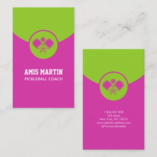 Pickleball Coach Roze pickleball peddel Visitekaartje (Voorkant / Achterkant)