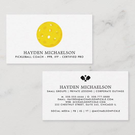Pickleball Coach Teaching Pro - Uw Logo toevoegen Visitekaartje (Voorkant / Achterkant)