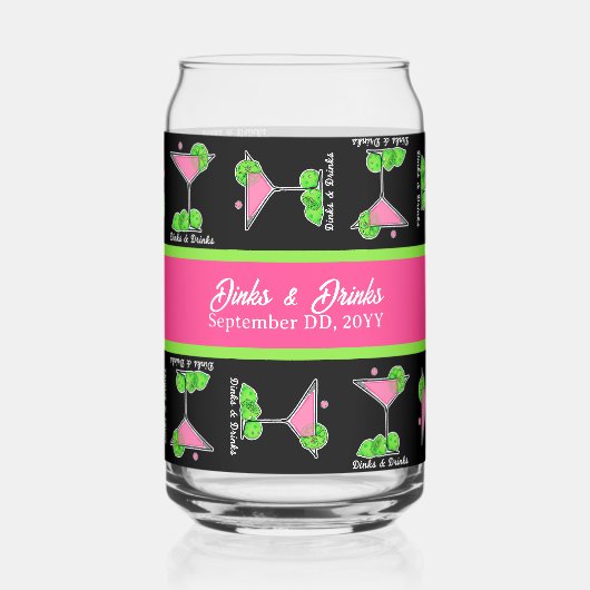Pickleball Cocktail Dinks & Drinks Personalized Blikvorm Glas (Achterkant)