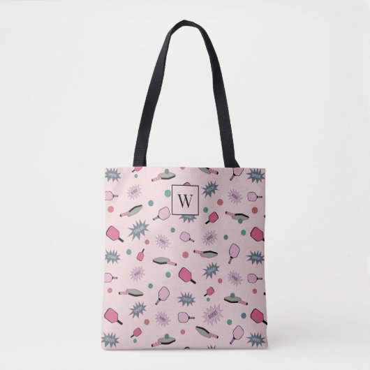 Pickleball Colorful Monogram First Initiaal Patroo Tote Bag (Voorkant)