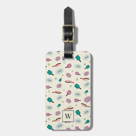 Pickleball! Colorful Monogram Initiaal Patroon Bagagelabel (Voorkant verticaal)