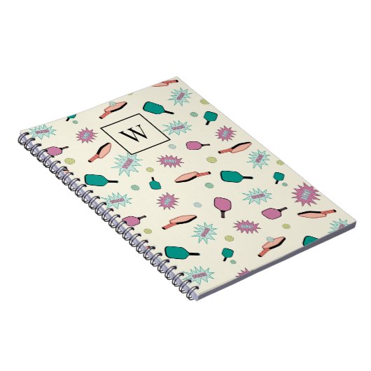 Pickleball! Colorful Monogram Initiaal Patroon Notitieboek (Rechterzijde)