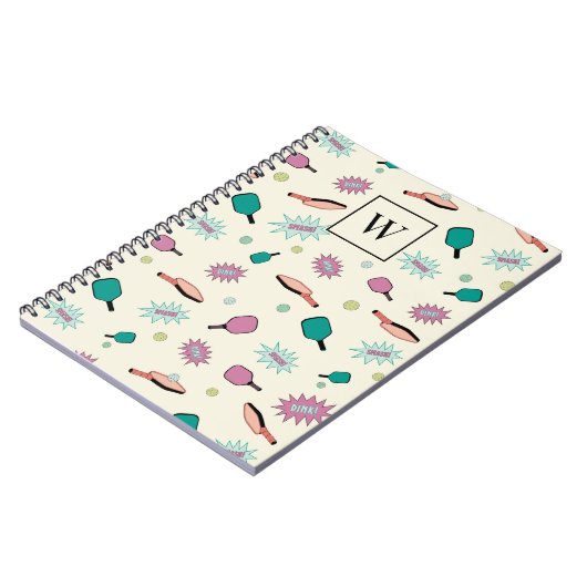 Pickleball! Colorful Monogram Initiaal Patroon Notitieboek (Linkerzijde)