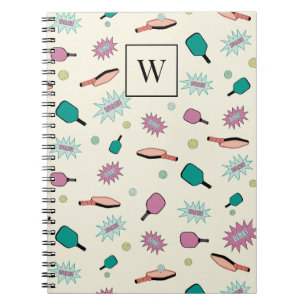 Pickleball! Colorful Monogram Initiaal Patroon Notitieboek