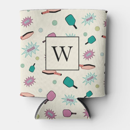 Pickleball! Colorful Monogrammed Initiaal Pattern Blikjeskoeler (Voorkant)