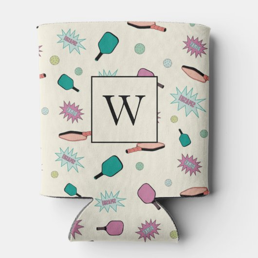 Pickleball! Colorful Monogrammed Initiaal Pattern Blikjeskoeler (Achterkant)