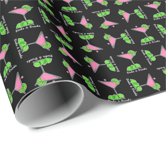 Pickleball Cosmo Cocktail Dinks & Drinken Zwart Cadeaupapier (Rol Hoek)