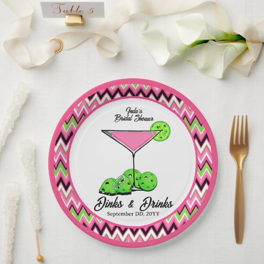 Pickleball Cosmo Dinks & Drinks Roze Argyle Papieren Bordje (Huwelijk)