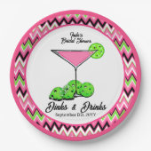 Pickleball Cosmo Dinks & Drinks Roze Argyle Papieren Bordje (Voorkant)