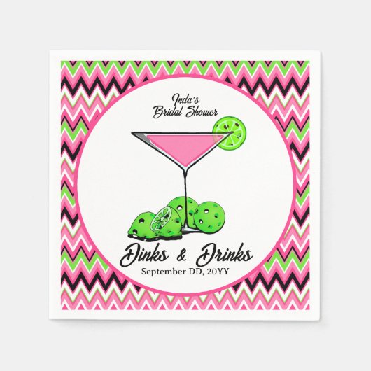 Pickleball Cosmo Dinks & Drinks Roze Argyle Servet (Voorkant)