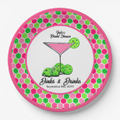 Pickleball Cosmo Dinks & Drinks Roze Honingraat Papieren Bordje (Voorkant)