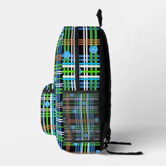 Pickleball Court Bag Zwart en Blauw Plaid Bedrukte Rugzak (Rechts)