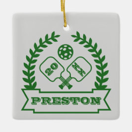 Pickleball Custom Jaar en Naam Keramisch Ornament
