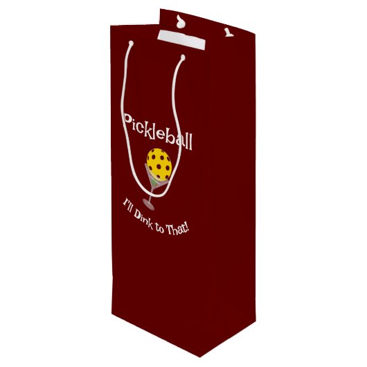 Pickleball, daar zal ik aan denken. T-Shirt glas Wijn Cadeautas (Achterkant Gekanteld)