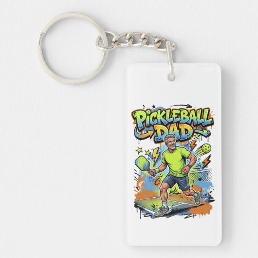 Pickleball Dad Graffiti Paddle Sport Art Sleutelhanger (Voorkant)