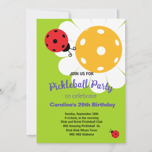 Pickleball Daisy B-day-uitnodiging + RSVP-kaart Kaart (Voorkant)