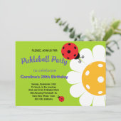 Pickleball Daisy & Ladybug B-day Invtation+ RSVP Kaart (Staand voorkant)