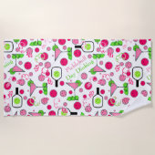 Pickleball Day Dinking Cosmo Cocktail Pink Green Strandlaken (Voorkant)