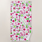 Pickleball Day Dinking Cosmo Cocktail Pink Green Strandlaken (Voorkant)