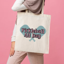 "Pickleball de hele dag" op een Pickleball Paddle Tote Bag