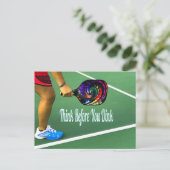 Pickleball denkt na voor je gooit briefkaart (Staand voorkant)