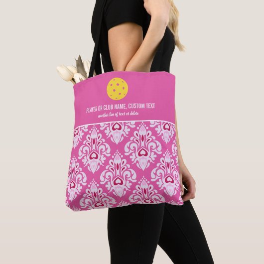 Pickleball Design Roze Ikat Pattern Custom Paddle Tote Bag (Dichtbij)