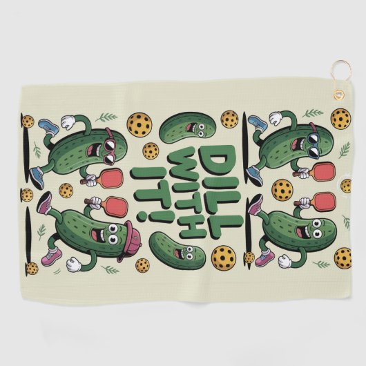 Pickleball Dill with It Cartoon Pickle Golfhanddoek (Horizontaal)