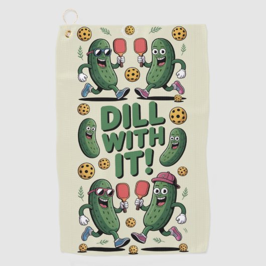 Pickleball Dill with It Cartoon Pickle Golfhanddoek (Voorkant)