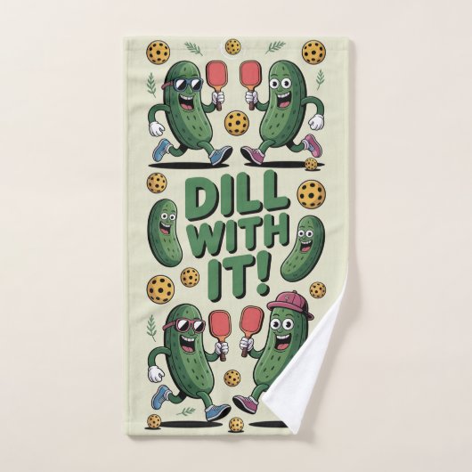 Pickleball Dill with It Cartoon Pickle Handdoek (Handdoek)