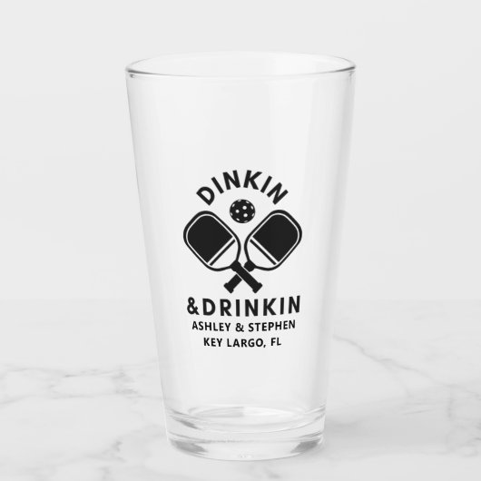 Pickleball Dink & Drinkin Pint Glass Glas (Voorkant)