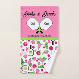 Pickleball Dinks & Drinks Bridal Shower Pink Cosmo Handdoek