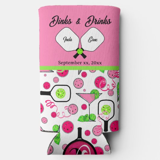 Pickleball Dinks & Drinks Bridal Shower Pink Cosmo Seltzer Blikjeskoeler (Achterkant)
