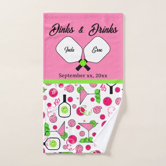 Pickleball Dinks & Drinks Bruidsfeest Roze Cosmo Handdoek (Handdoek)