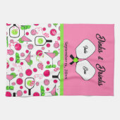 Pickleball Dinks & Drinks Bruiloft Pink Cosmo Theedoek (Horizontaal)