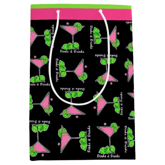 Pickleball Dinks & Drinks Cosmo Roze Cocktail Medium Cadeauzakje (Voorkant)