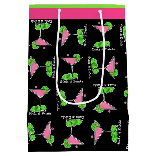 Pickleball Dinks & Drinks Cosmo Roze Cocktail Medium Cadeauzakje (Achterkant)