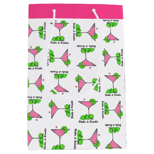 Pickleball Dinks & Drinks Pink Cosmo Cocktail Medium Cadeauzakje (Voorkant)